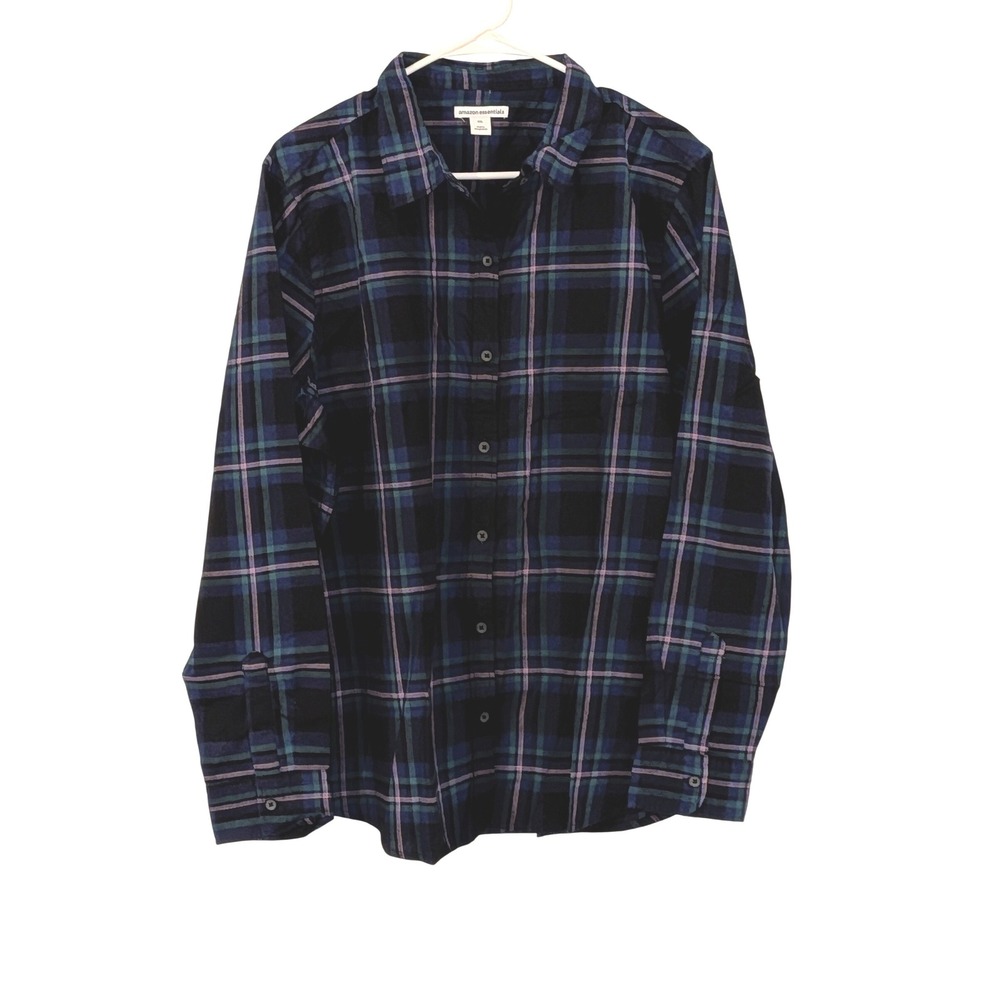 Mens XXL‎ Blue Green Plaid Flannel Button Down Soft Comfort NWT